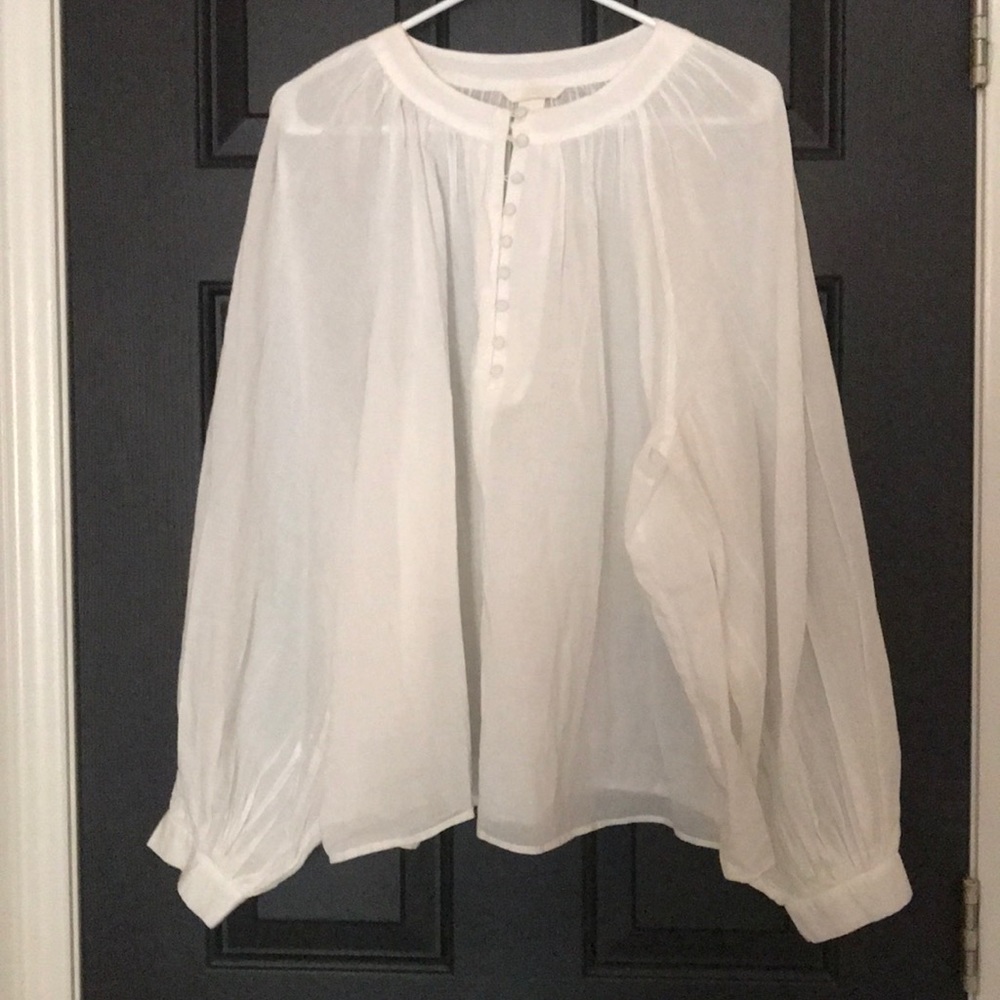H&M Semi-Sheer White Lantern Sleeve Blouse